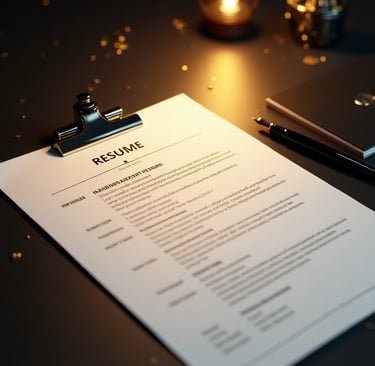a resume with a clipboard and a pen on it