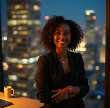 a woman in a black jacket and a laptop