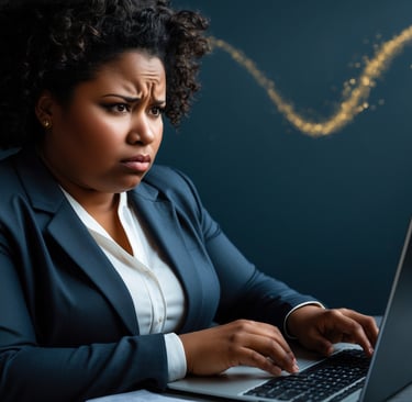 a plus size black woman in a suit and tie is sitting at a desk