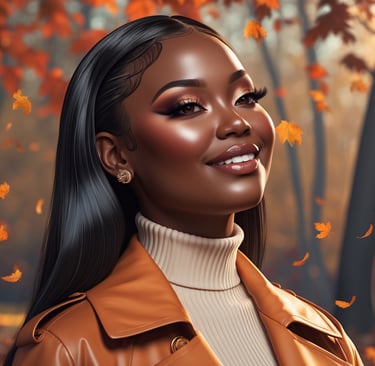 a woman with long black hair and a tan jacket