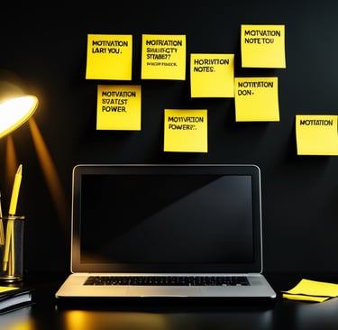 a laptop computer sitting on a desk with sticky notes on it