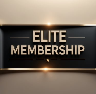 Luxury black and gold Elite Membership sign with metallic accents.