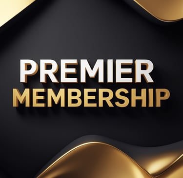Black and gold Premier Membership sign with elegant curved design.