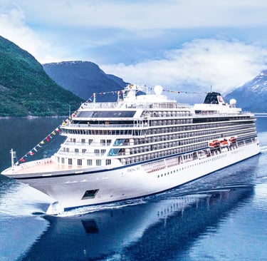 Viking Cruises ship offering scenic river cruises and luxurious ocean voyages worldwide.