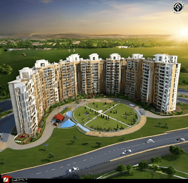 a large apartment complex with a circular shaped building