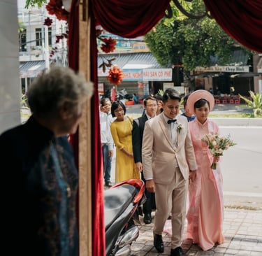 a man and woman in a wedding dress