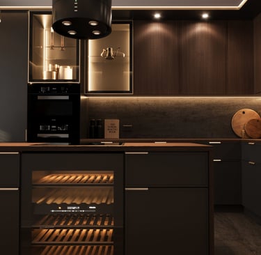 a kitchen with a wine coolerr and a wine coolerr