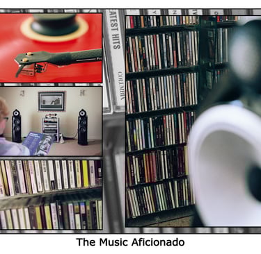 Listening to music, a collection of CD's and vinyl, hifi system and speakers