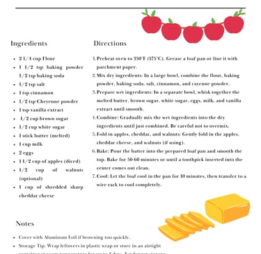 recipe card for apple cheddar bread