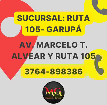 address and telephone number of one of the furniture store's branches Avenida T. deAlvear y ruta 105