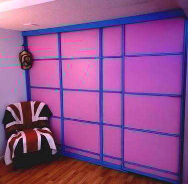 a chair with a chair and a chair in a room whit a private partition and sliding door 