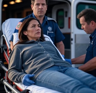 woman on steetcher by ambulance with Addisons disease
