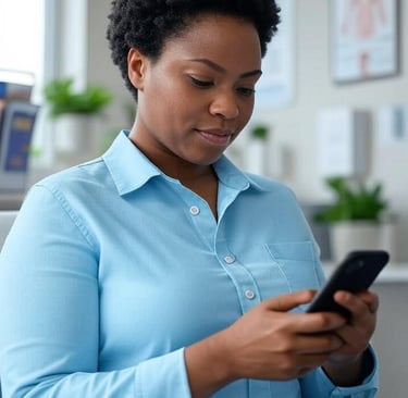 Woman using her phone to give doctor health notes