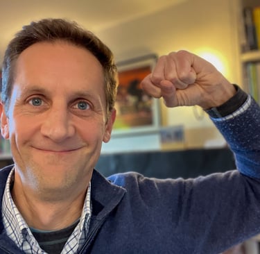 Marcus clenching fist being strong/brave