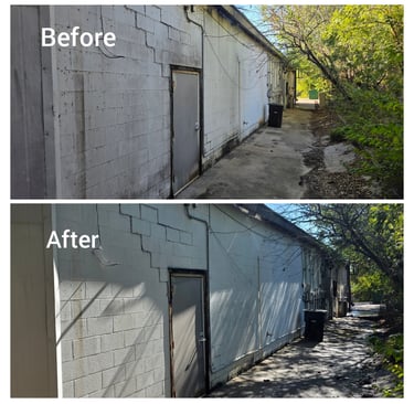 Back of office building free of mold, dirt and webs.