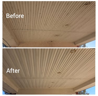 Cleaned awning in front of business with years of  spiderwebs and dirt.