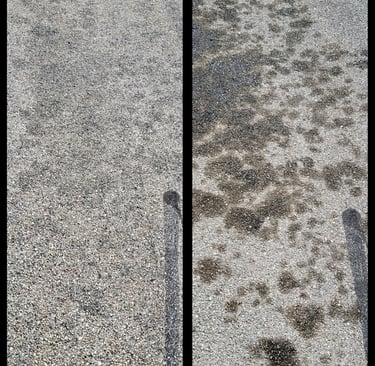 Picture of large oil stain removal before and after.