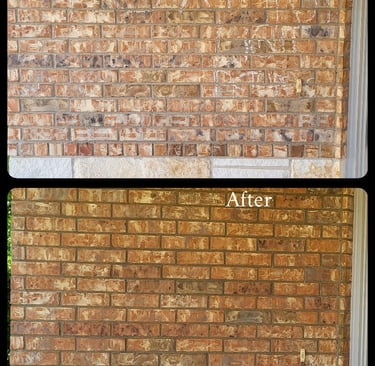 Removed deep chalk markings in brick before and after.