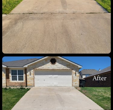 Dirty driveway before and after.