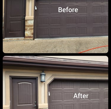 Cleaned stucco around garage door of house