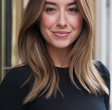 portrat femme au cheveux satin avec un léger sourire