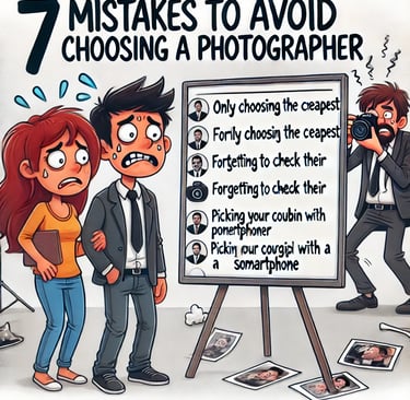 Un couple confus face à une liste de bourdes hilarantes, pendant qu’un mauvais photographe prend des clichés catastrophiques 