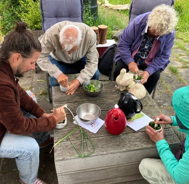 pesto making in the garden