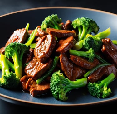 a plate of beef and broccoli stir fry