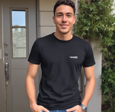 man wearing black crew-neck shirt 19 years old