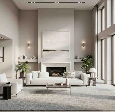 Modern Minimalist Living Room with Neutral Color Palette and Streamlined Furniture