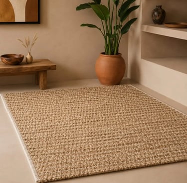 Natural Jute Area Rug for Afro-Bohemian Living Room | Handwoven Jute Rug | Neutral Boho Rug Afro-Bohemian Home Decor. Eftelt 