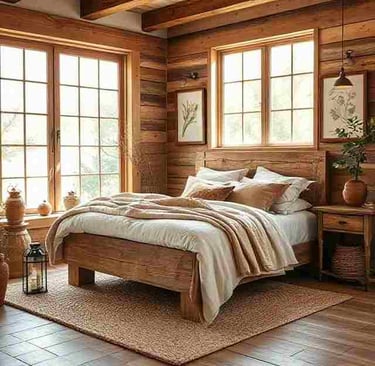rustic bedroom design with reclaimed wood headboard and natural textures