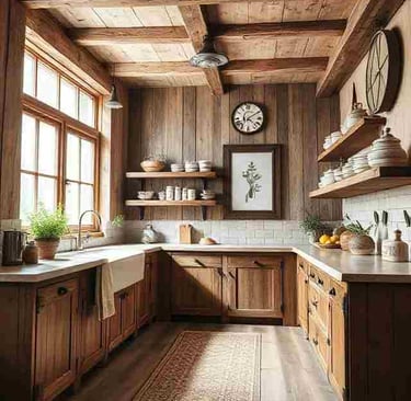 rustic dining room décor with distressed wood furniture, neutral linens, and handcrafted accents