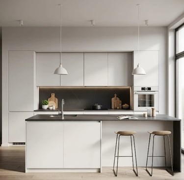 Bright White Minimalist Kitchen with Streamlined Cabinets and Functional Layout