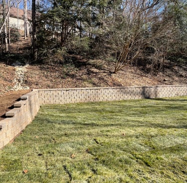Block retaining wall installation in Catawba County NC for slope stabilization