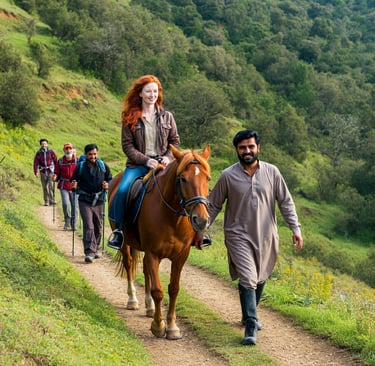 Woman riding horse on mushkpuri track