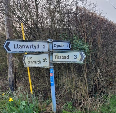 Signpost at Cefn Gorwydd, near Llanwrtyd Wells