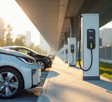 An electric delivery vehicle charging station that represents sustainable fleet management practices