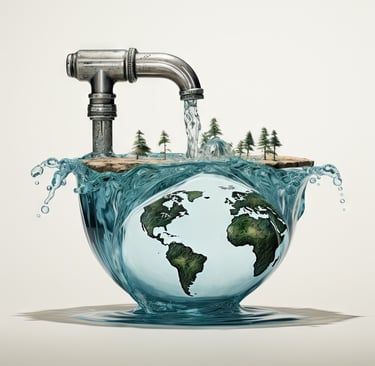 a faucet with a faucet of water that fills the world water