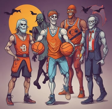 A vibrant image of fans enjoying a Raptors game on a large projector with food and drinks.