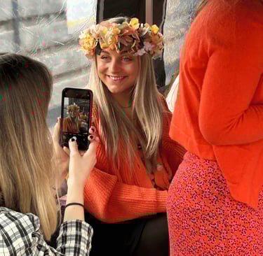 faux flower crown making hen party