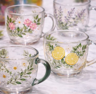 Hen party glass painting activity with painted glass items on a workshop table