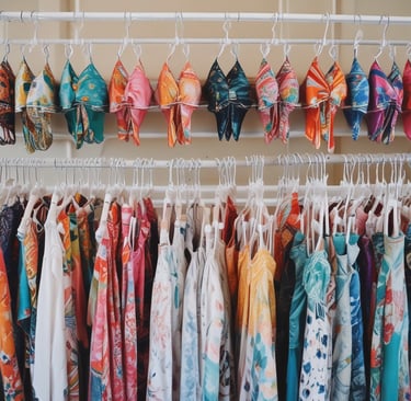 A stylish display of women's bikinis and lingerie in a modern setting.
