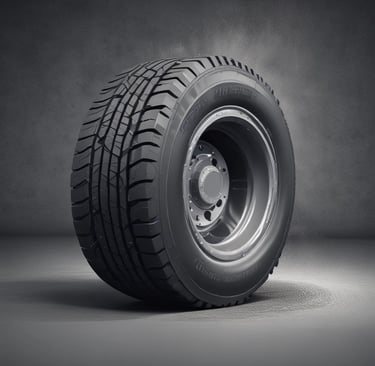 A construction site with heavy machinery and tires.