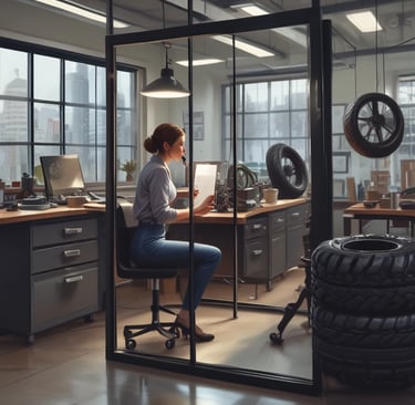 A variety of tires displayed in a showroom.