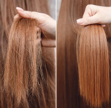 Hair with keratin treatment and without
