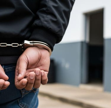 homem algemado após ser condenado e preso em Camaquã