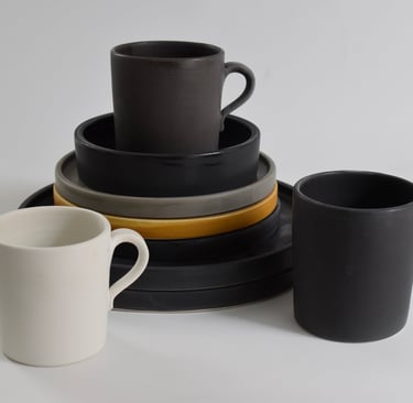 Side Plate Dessert Bowl Charcoal  Mug on top Grey