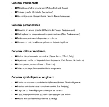 checklist idées cadeaux pour garçon