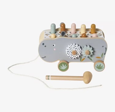 hippopotame à tirer en bois